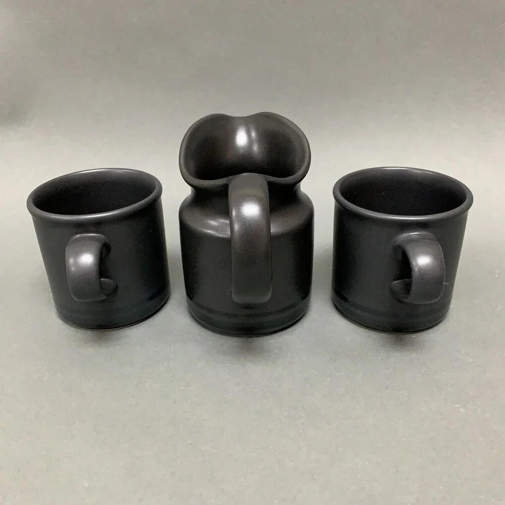 Pfaltzgraff Midnight Sun Black‎ Creamer and 2 Cups Lot of 3